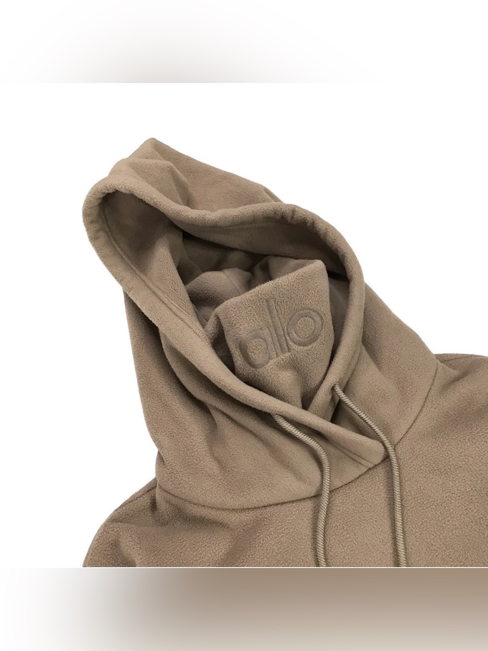 Alo Yoga Brisk Hoodie Medium M Beige Fleece Sherpa Mock Neck Pullover Unisex Gym - Picture 3 of 4